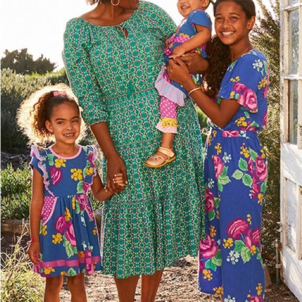 Matilda Jane Green Floral Geometric Peasant Dress Long Sleeve Boho Tiered Flowy